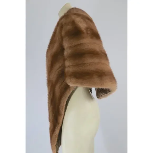 Vintage Mink Fur Wrap Shawl Brown 1950s One Size Cape - Picture 7 of 15